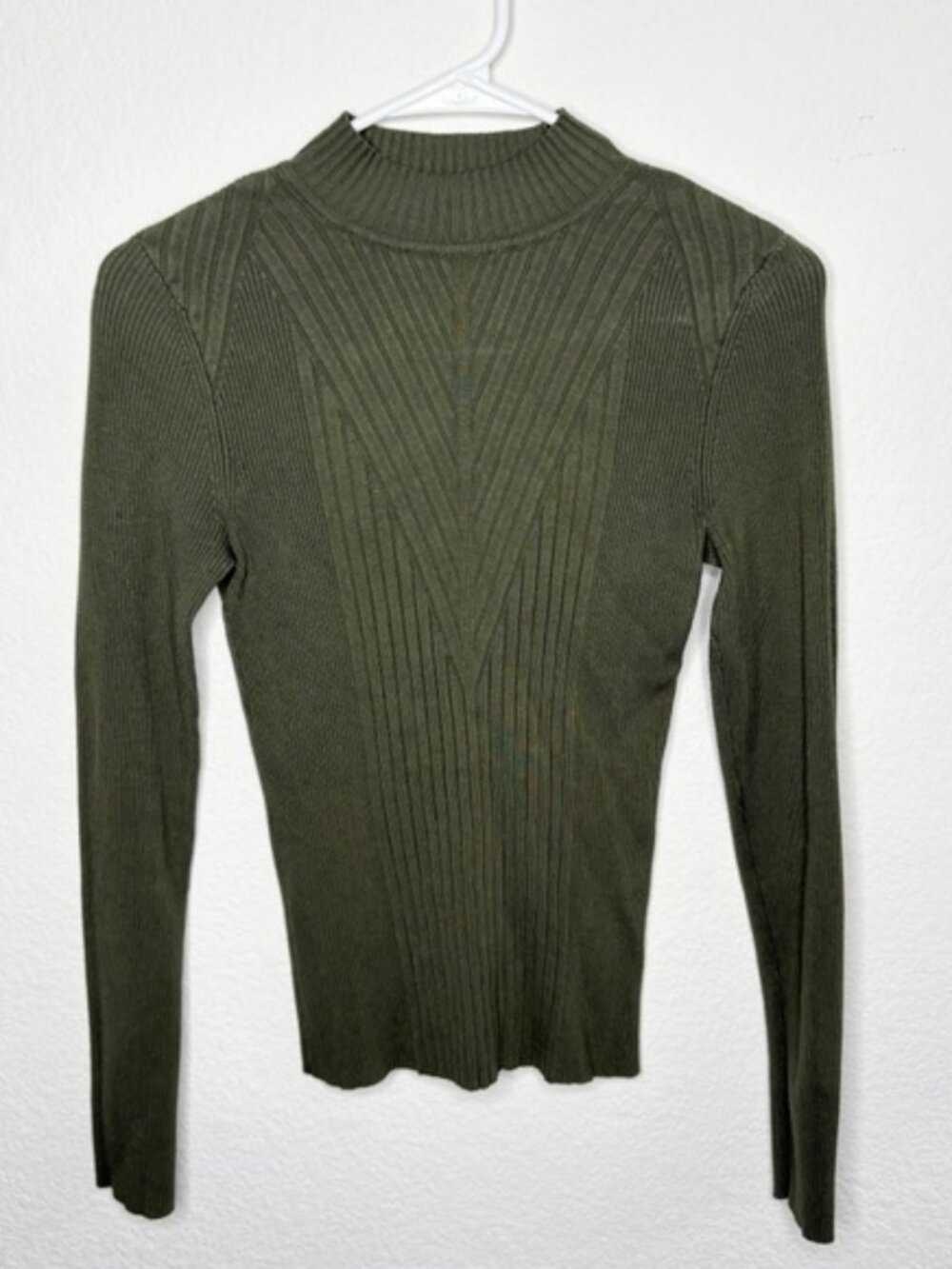 Olive Green Ribbed Mock Neck Women's Sweater
